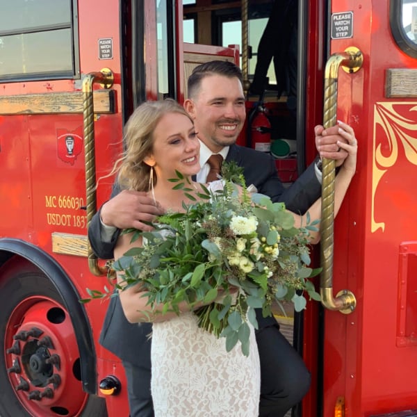 Trolley with Bride and Groom at door